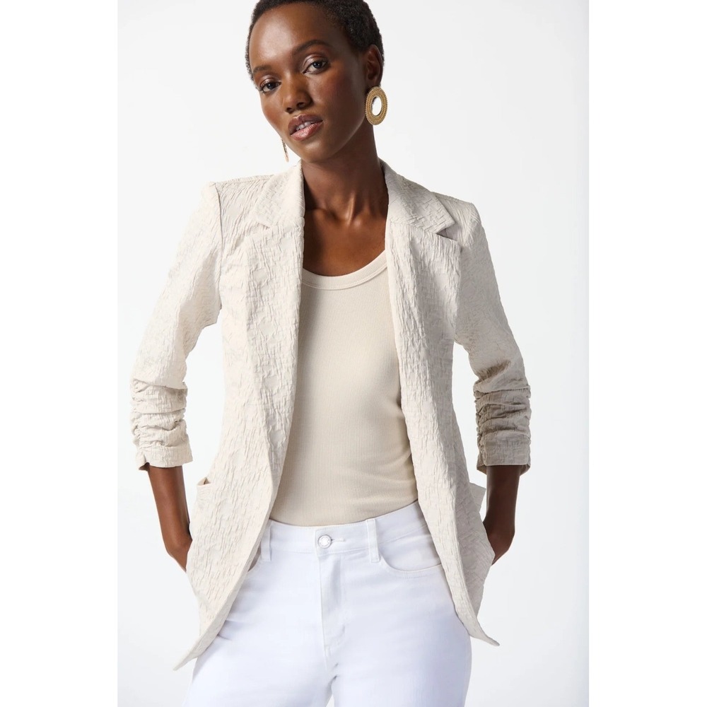 Joseph Ribkoff Textured Blazer Jacket Beige Size 8 Business Casual Minimalist